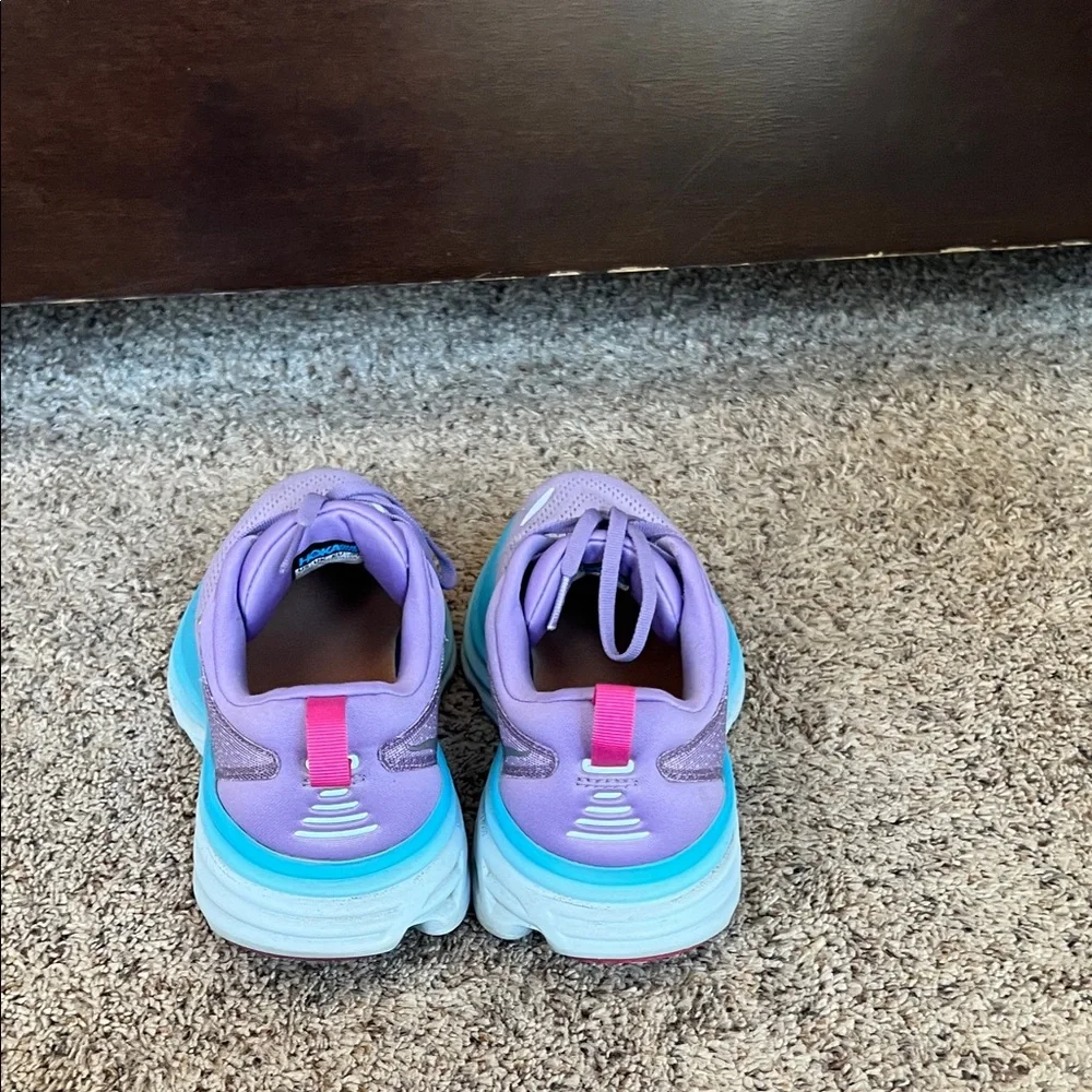 Hoka Bondi 8 Women's Lavender and Aqua Athletic Shoes - Picture 3 of 6